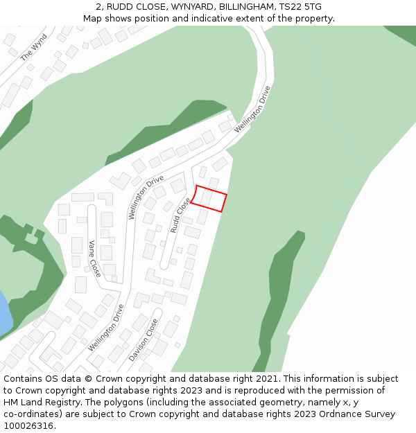 2, RUDD CLOSE, WYNYARD, BILLINGHAM, TS22 5TG: Location map and indicative extent of plot