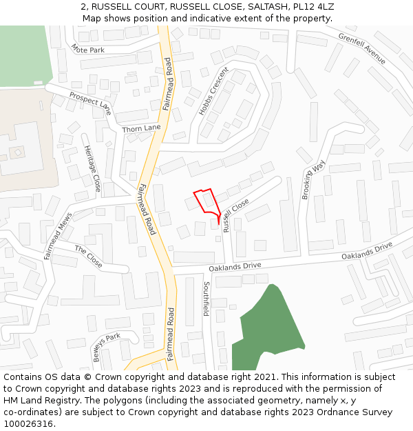 2, RUSSELL COURT, RUSSELL CLOSE, SALTASH, PL12 4LZ: Location map and indicative extent of plot