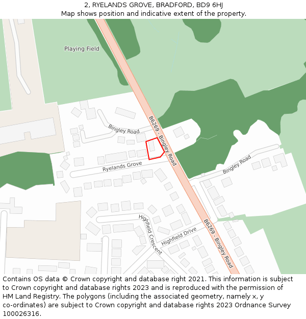 2, RYELANDS GROVE, BRADFORD, BD9 6HJ: Location map and indicative extent of plot