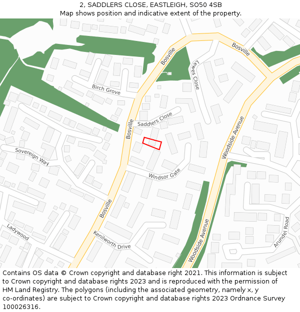 2, SADDLERS CLOSE, EASTLEIGH, SO50 4SB: Location map and indicative extent of plot