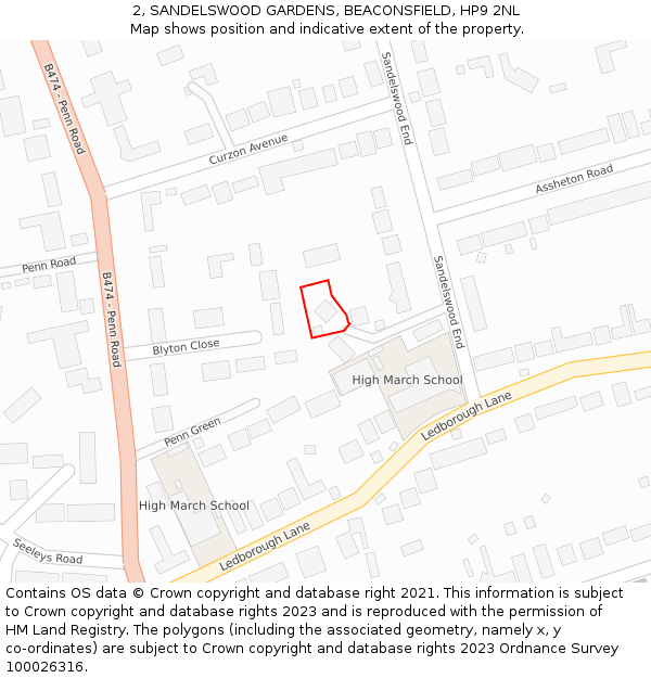 2, SANDELSWOOD GARDENS, BEACONSFIELD, HP9 2NL: Location map and indicative extent of plot