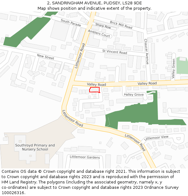 2, SANDRINGHAM AVENUE, PUDSEY, LS28 9DE: Location map and indicative extent of plot