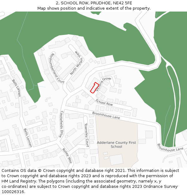 2, SCHOOL ROW, PRUDHOE, NE42 5FE: Location map and indicative extent of plot