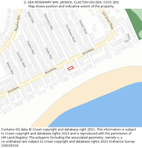 2, SEA ROSEMARY WAY, JAYWICK, CLACTON-ON-SEA, CO15 2EQ: Location map and indicative extent of plot