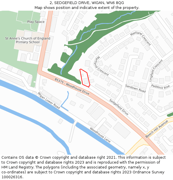 2, SEDGEFIELD DRIVE, WIGAN, WN6 8QG: Location map and indicative extent of plot