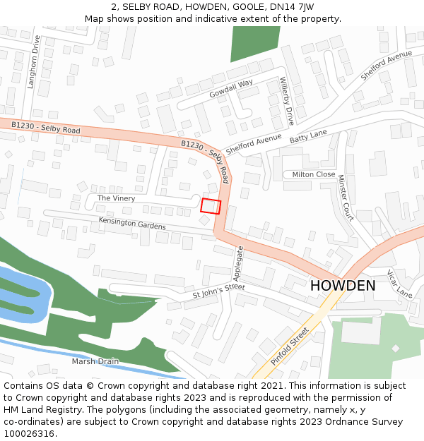 2, SELBY ROAD, HOWDEN, GOOLE, DN14 7JW: Location map and indicative extent of plot