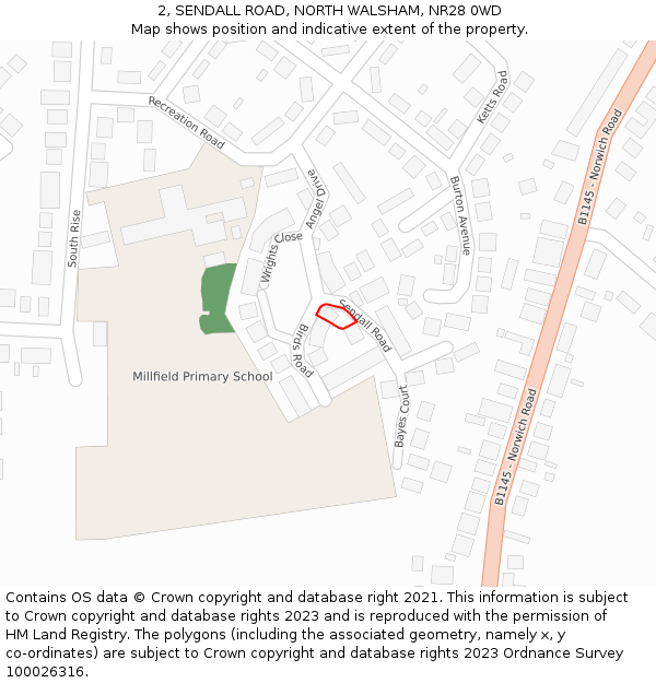 2, SENDALL ROAD, NORTH WALSHAM, NR28 0WD: Location map and indicative extent of plot