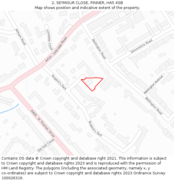 2, SEYMOUR CLOSE, PINNER, HA5 4SB: Location map and indicative extent of plot