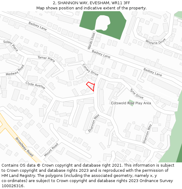 2, SHANNON WAY, EVESHAM, WR11 3FF: Location map and indicative extent of plot