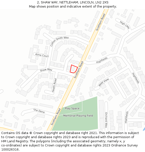 2, SHAW WAY, NETTLEHAM, LINCOLN, LN2 2XS: Location map and indicative extent of plot