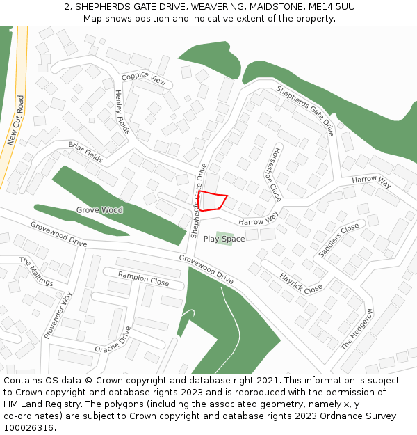 2, SHEPHERDS GATE DRIVE, WEAVERING, MAIDSTONE, ME14 5UU: Location map and indicative extent of plot