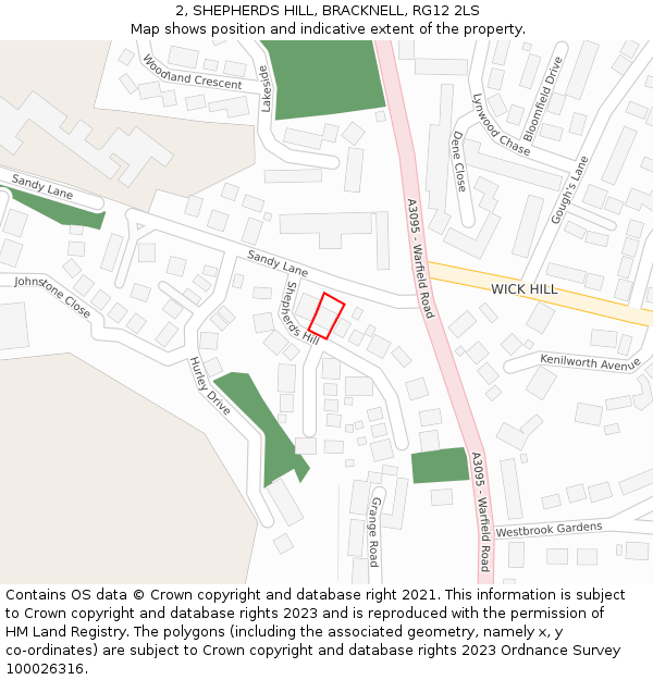 2, SHEPHERDS HILL, BRACKNELL, RG12 2LS: Location map and indicative extent of plot