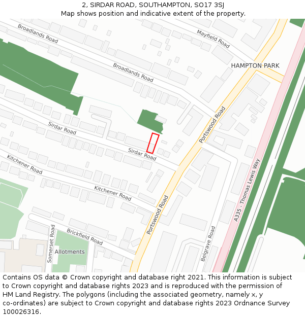 2, SIRDAR ROAD, SOUTHAMPTON, SO17 3SJ: Location map and indicative extent of plot