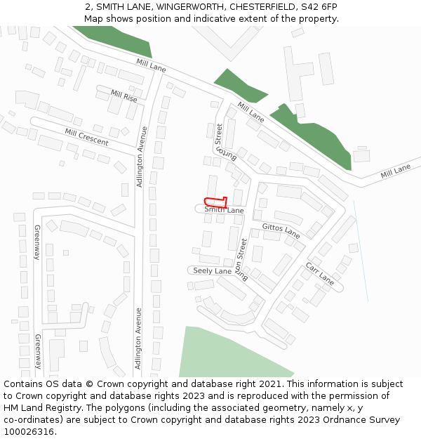 2, SMITH LANE, WINGERWORTH, CHESTERFIELD, S42 6FP: Location map and indicative extent of plot