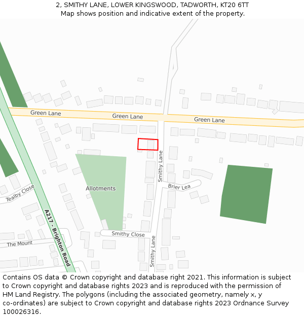 2, SMITHY LANE, LOWER KINGSWOOD, TADWORTH, KT20 6TT: Location map and indicative extent of plot