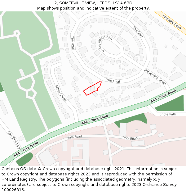 2, SOMERVILLE VIEW, LEEDS, LS14 6BD: Location map and indicative extent of plot