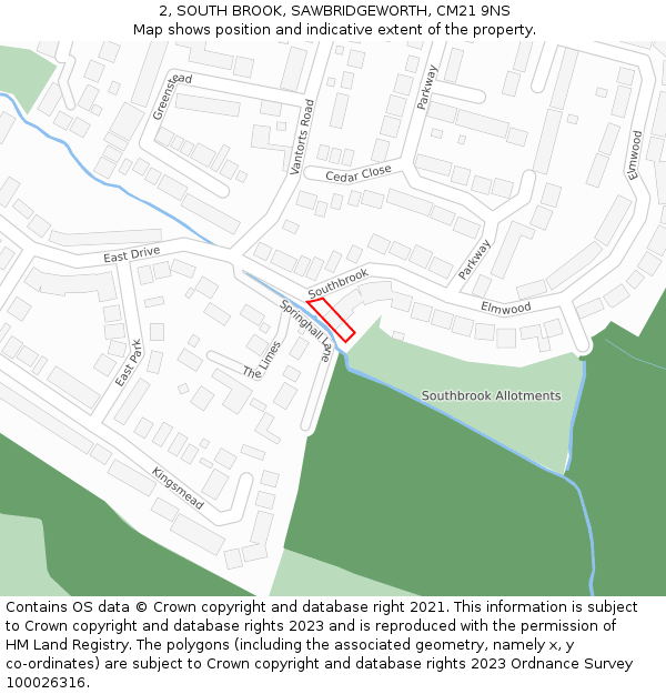 2, SOUTH BROOK, SAWBRIDGEWORTH, CM21 9NS: Location map and indicative extent of plot