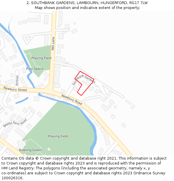 2, SOUTHBANK GARDENS, LAMBOURN, HUNGERFORD, RG17 7LW: Location map and indicative extent of plot