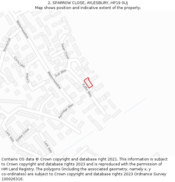 2, SPARROW CLOSE, AYLESBURY, HP19 0UJ: Location map and indicative extent of plot