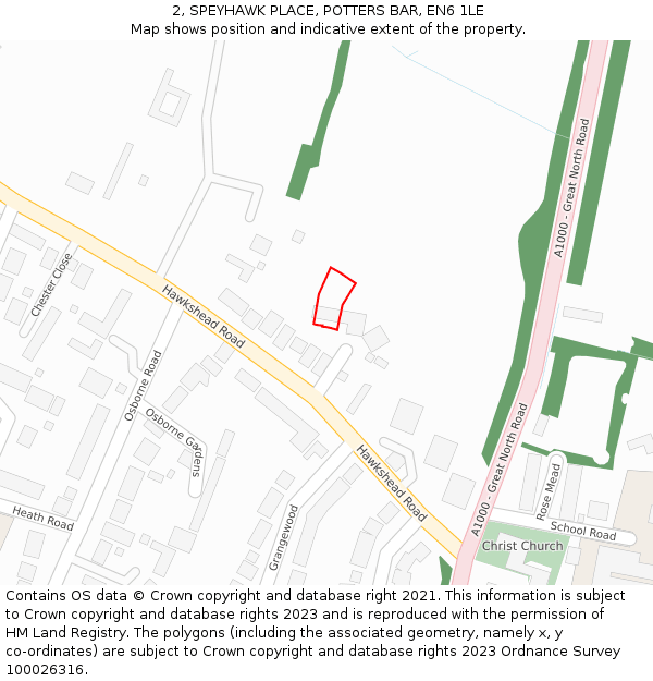 2, SPEYHAWK PLACE, POTTERS BAR, EN6 1LE: Location map and indicative extent of plot