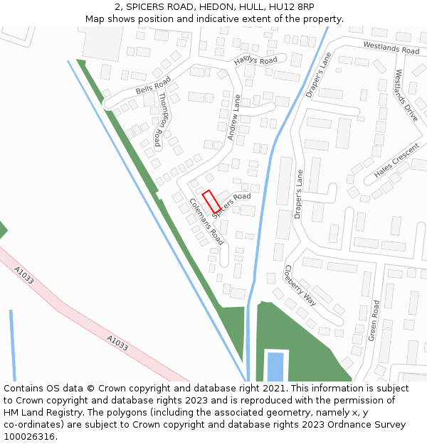 2, SPICERS ROAD, HEDON, HULL, HU12 8RP: Location map and indicative extent of plot