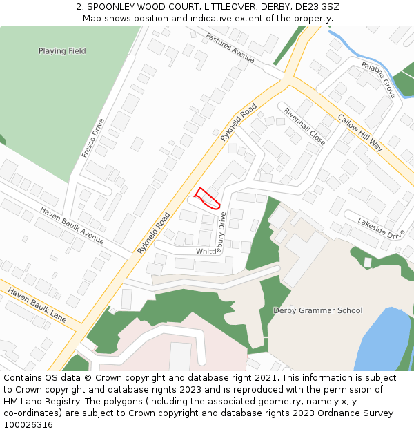 2, SPOONLEY WOOD COURT, LITTLEOVER, DERBY, DE23 3SZ: Location map and indicative extent of plot