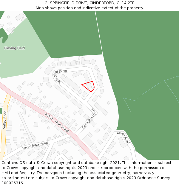 2, SPRINGFIELD DRIVE, CINDERFORD, GL14 2TE: Location map and indicative extent of plot