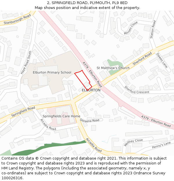 2, SPRINGFIELD ROAD, PLYMOUTH, PL9 8ED: Location map and indicative extent of plot