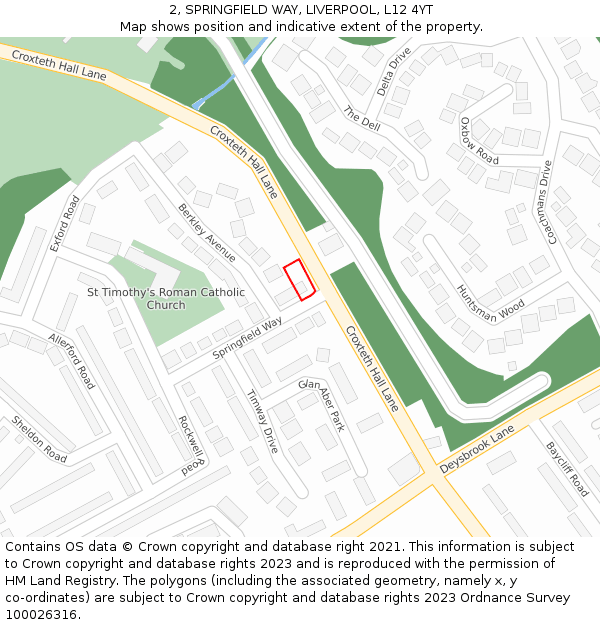 2, SPRINGFIELD WAY, LIVERPOOL, L12 4YT: Location map and indicative extent of plot