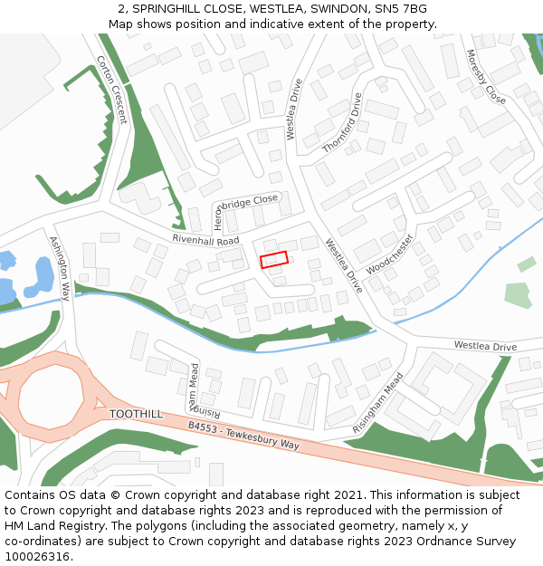 2, SPRINGHILL CLOSE, WESTLEA, SWINDON, SN5 7BG: Location map and indicative extent of plot