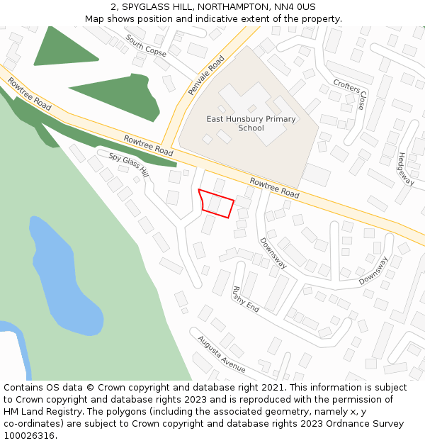 2, SPYGLASS HILL, NORTHAMPTON, NN4 0US: Location map and indicative extent of plot