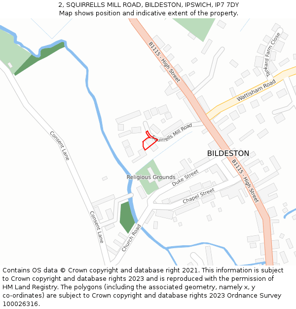 2, SQUIRRELLS MILL ROAD, BILDESTON, IPSWICH, IP7 7DY: Location map and indicative extent of plot