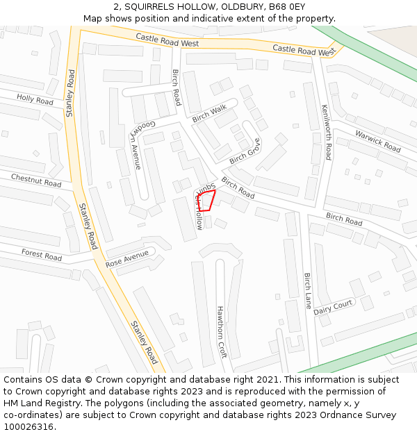 2, SQUIRRELS HOLLOW, OLDBURY, B68 0EY: Location map and indicative extent of plot