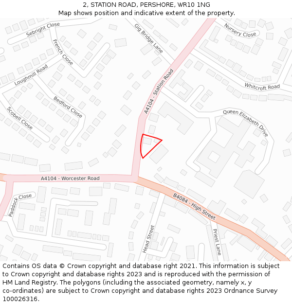 2, STATION ROAD, PERSHORE, WR10 1NG: Location map and indicative extent of plot