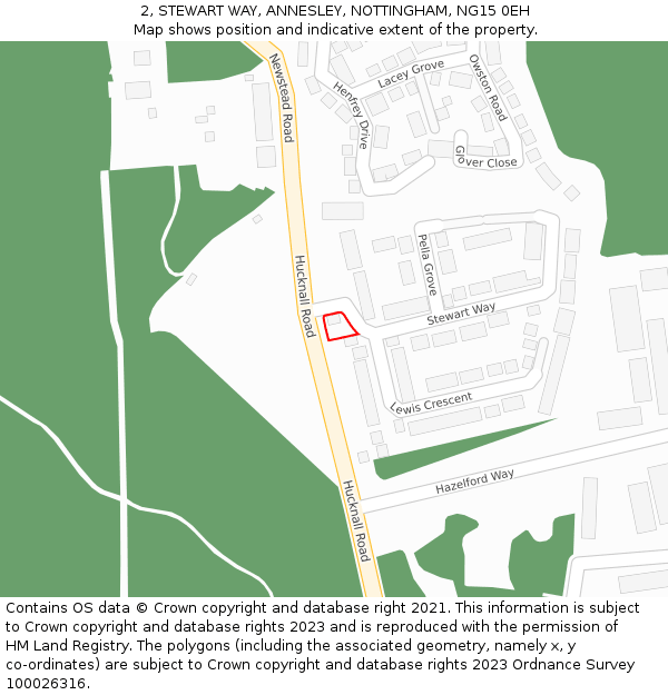 2, STEWART WAY, ANNESLEY, NOTTINGHAM, NG15 0EH: Location map and indicative extent of plot