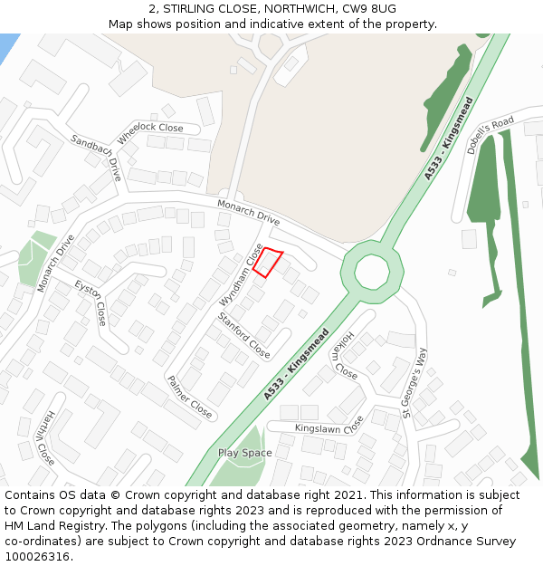 2, STIRLING CLOSE, NORTHWICH, CW9 8UG: Location map and indicative extent of plot