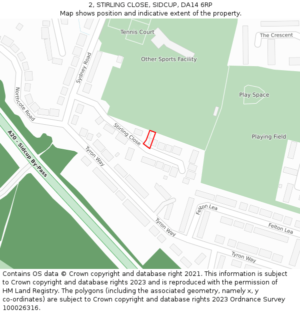 2, STIRLING CLOSE, SIDCUP, DA14 6RP: Location map and indicative extent of plot