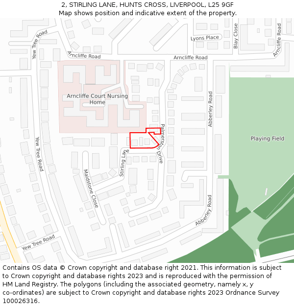 2, STIRLING LANE, HUNTS CROSS, LIVERPOOL, L25 9GF: Location map and indicative extent of plot