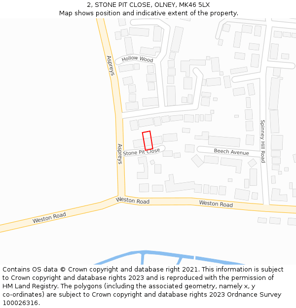 2, STONE PIT CLOSE, OLNEY, MK46 5LX: Location map and indicative extent of plot