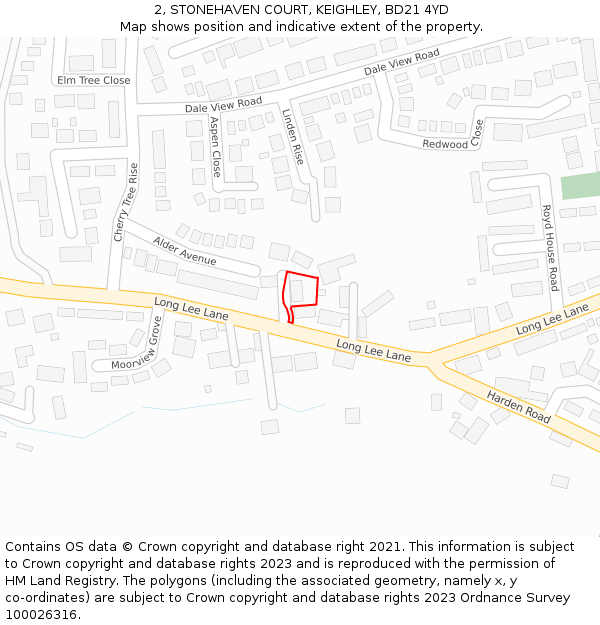 2, STONEHAVEN COURT, KEIGHLEY, BD21 4YD: Location map and indicative extent of plot