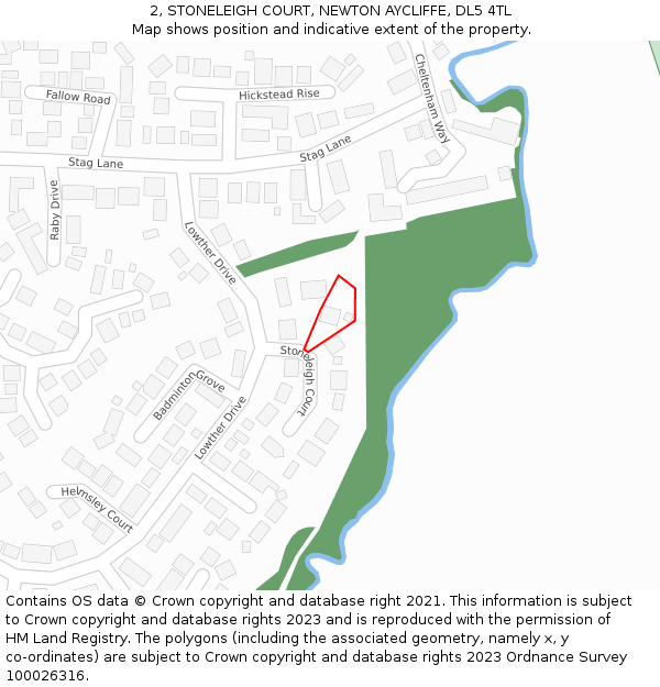 2, STONELEIGH COURT, NEWTON AYCLIFFE, DL5 4TL: Location map and indicative extent of plot