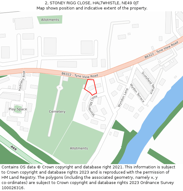 2, STONEY RIGG CLOSE, HALTWHISTLE, NE49 0JT: Location map and indicative extent of plot