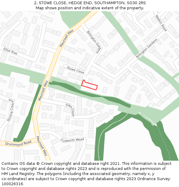 2, STOWE CLOSE, HEDGE END, SOUTHAMPTON, SO30 2RS: Location map and indicative extent of plot