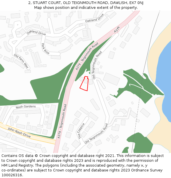 2, STUART COURT, OLD TEIGNMOUTH ROAD, DAWLISH, EX7 0NJ: Location map and indicative extent of plot