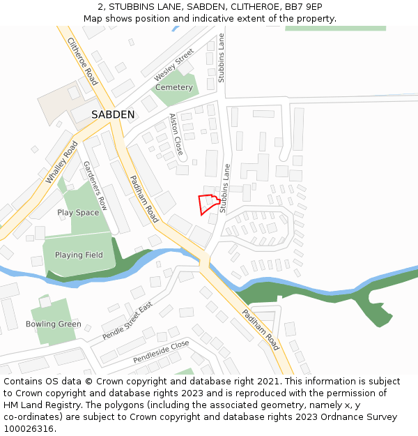 2, STUBBINS LANE, SABDEN, CLITHEROE, BB7 9EP: Location map and indicative extent of plot