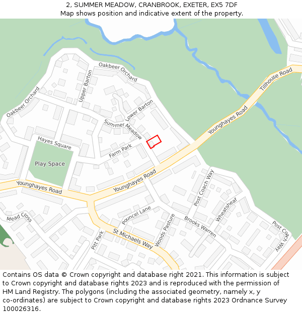 2, SUMMER MEADOW, CRANBROOK, EXETER, EX5 7DF: Location map and indicative extent of plot