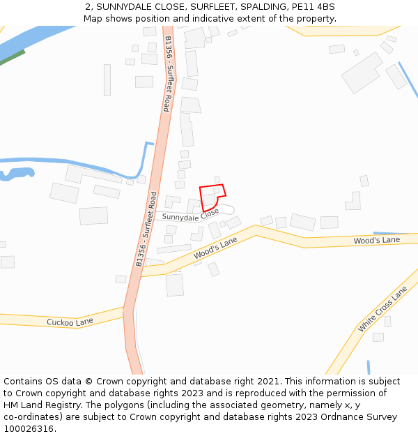 2, SUNNYDALE CLOSE, SURFLEET, SPALDING, PE11 4BS: Location map and indicative extent of plot