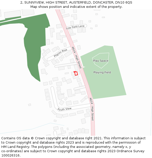 2, SUNNYVIEW, HIGH STREET, AUSTERFIELD, DONCASTER, DN10 6QS: Location map and indicative extent of plot