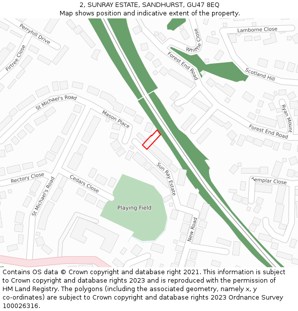 2, SUNRAY ESTATE, SANDHURST, GU47 8EQ: Location map and indicative extent of plot