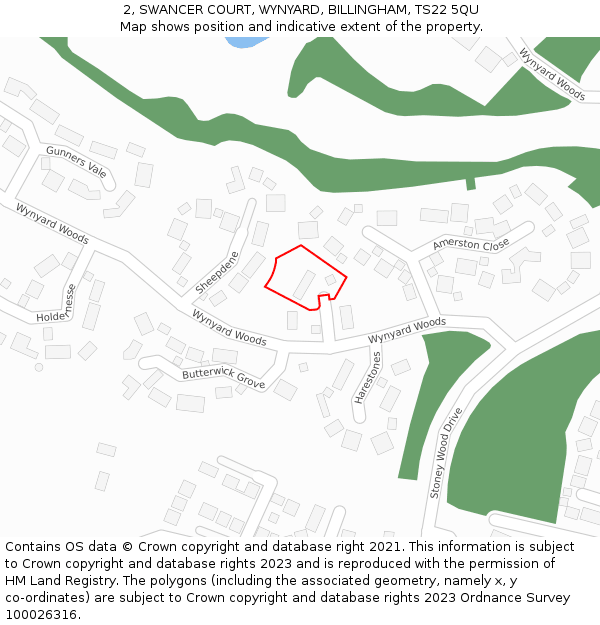 2, SWANCER COURT, WYNYARD, BILLINGHAM, TS22 5QU: Location map and indicative extent of plot